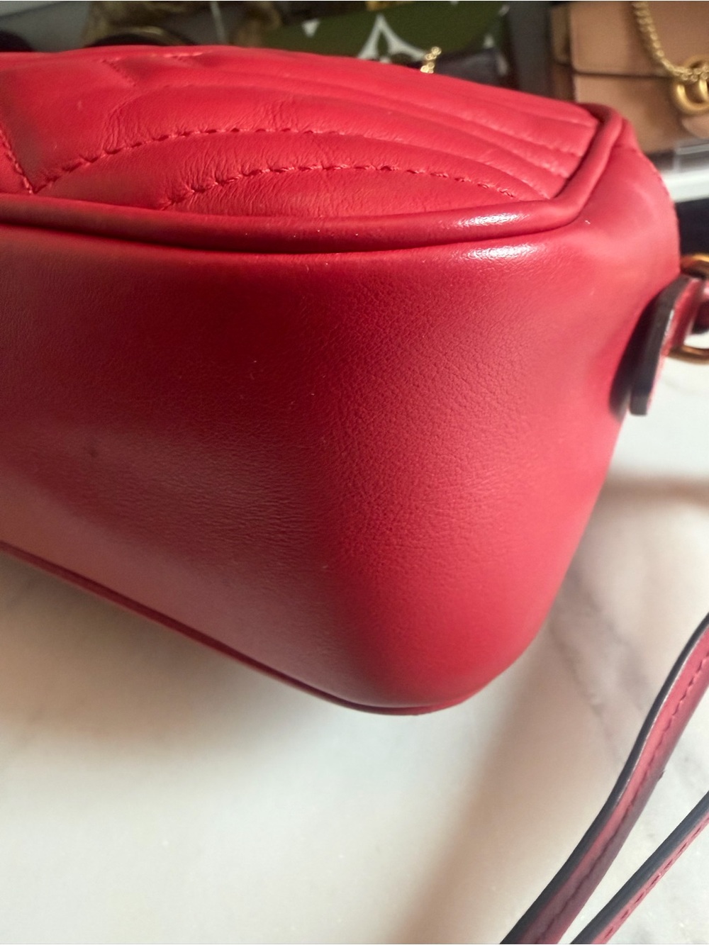 Gucci Red Marmont Matelassé Leather Camera Bag - Picture 5 of 9